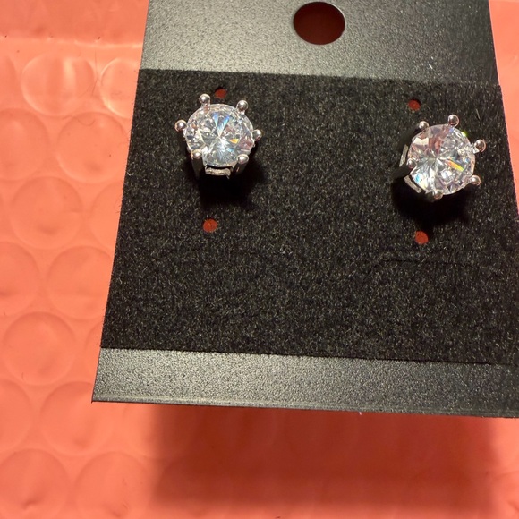 New White Moissanite Six-Prong stud  Earrings - Picture 2 of 11